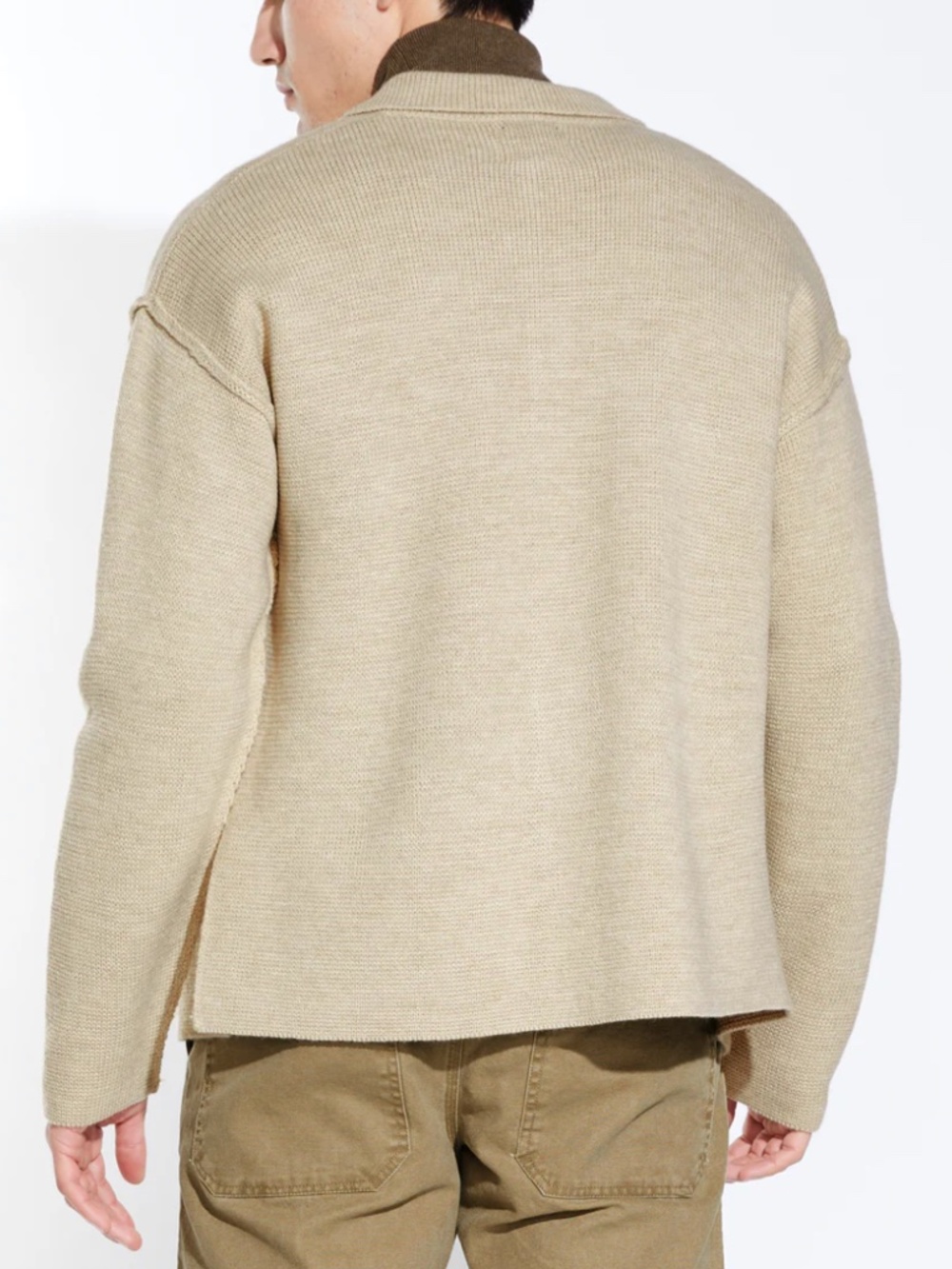 Civil Society Men's "Beaton" Boxy Sweater Jacket – Heather Oatmeal, Size Large - Picture 5 of 9
